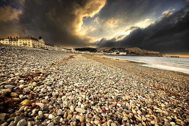 Dramatic evening sky over the headland and welsh seaside town of llandudno